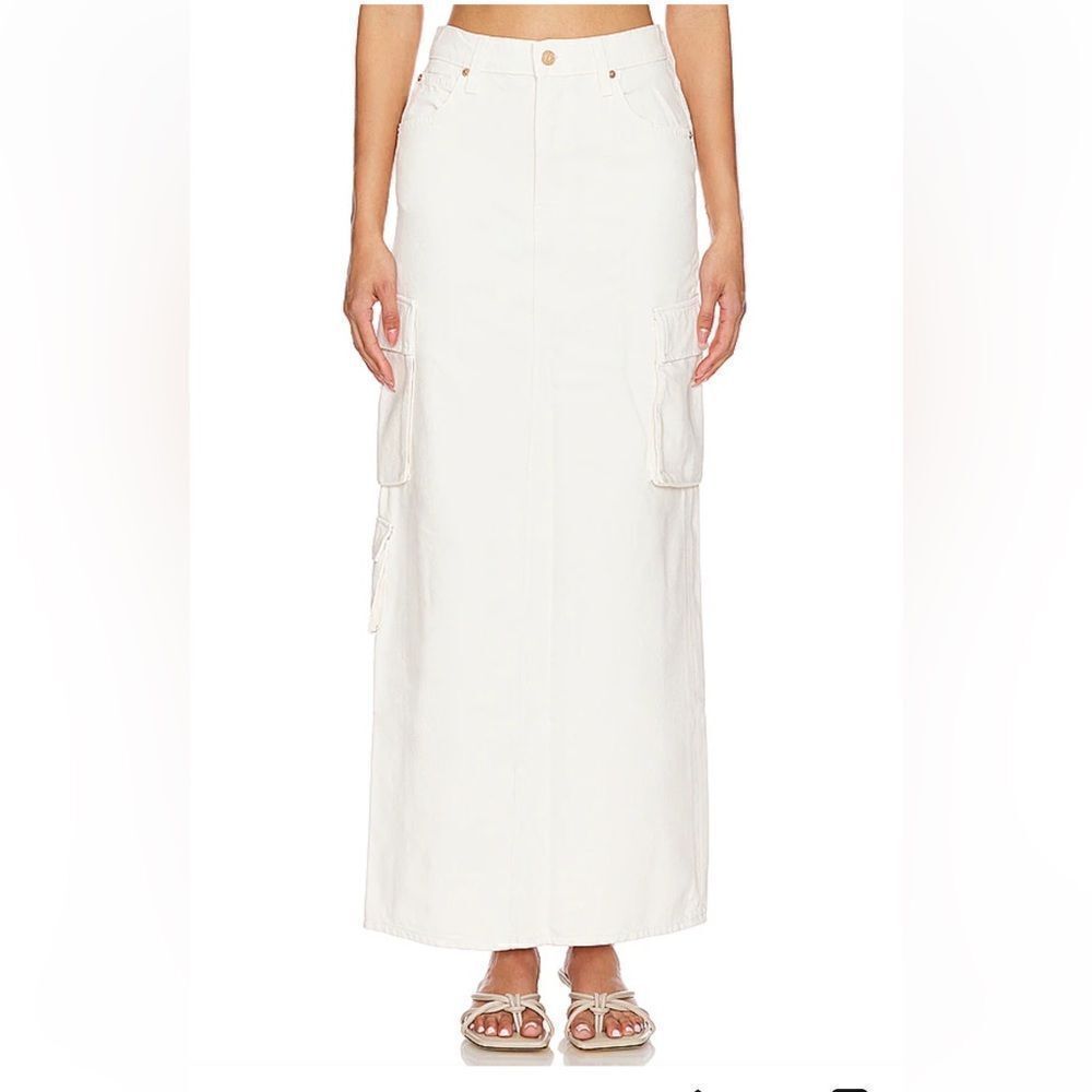 NWT Mother SNACKS! The Fun Dip Cargo Skirt Natural white denim maxi Revolve 29